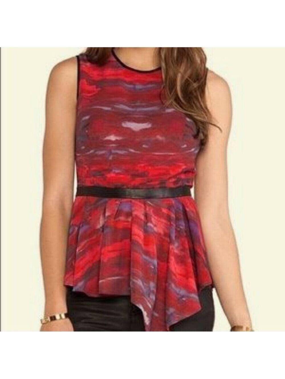 Hunter Bell Sleeveless Peplum, Leather Trim Top, Size 8 - Picture 10 of 10